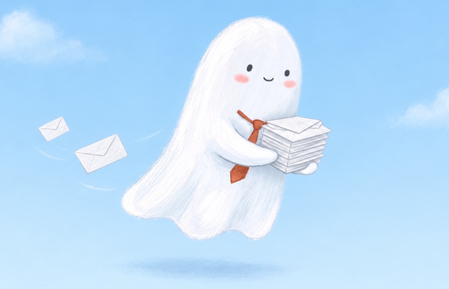 Casper carrying a stack of envelopes
