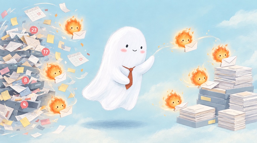 Casper sends little Wisps to sort a messy pile of inboxes into neat stacks